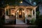 cozy house exterior with front porch and lanterns, giving a warm and inviting feel