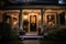 cozy house exterior with front porch and lanterns, giving a warm and inviting feel