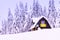 Cozy house in the forest. Forest hut. A hut for tourists. Winter hut.