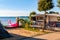 Cozy inside landscape design of camping La Ca located on the southern shore of Garda lake. Area for tents, campers, bungalows,