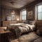 Cozy interior of bedroom in Swiss chalet