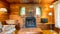 Cozy interior of a rustic log cabin