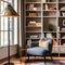A cozy and inviting reading nook with a comfortable armchair, a floor lamp, and a bookshelf filled with a variety of genres and