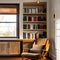 A cozy and inviting reading nook with a comfortable armchair, a floor lamp, and a bookshelf filled with a variety of genres and