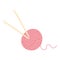 Cozy knitting needles and threads, pink yarn ball isolated on white background, time for hygge