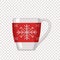 Cozy knitting red with pattern snowflake for cup on transparent background