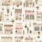 Cozy Little Cafes and Flower Shops in Pastel Watercolors Seamless Pattern