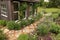 Cozy Little Rustic Shed with Stone and Brick Path in Cottage Garden