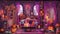 Cozy Lofi Anime Style Halloween Living Room with Pumpkins, Candles. Looping.