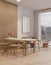 Cozy minimal apartment living room studio with dining space interior design