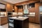 cozy modern kitchen with sleek design, custom cabinetry, and stainless steel appliances