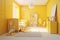 Cozy monochrome interior of children room in bright yellow color