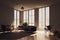 Cozy Moody Mid Century Modern Living Room Interior with Golden Light