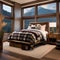 A cozy mountain cabin-style bedroom with log bed frames, plaid bedding, and woodsy decor2