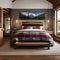 A cozy mountain cabin-style bedroom with log bed frames, plaid blankets, and woodsy accents2