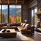 A cozy mountain cabin surrounded by autumn foliage, with a view of colorful trees Rustic and inviting fall retreat1