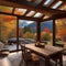 A cozy mountain cabin surrounded by autumn foliage, with a view of colorful trees Rustic and inviting fall retreat3