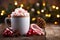 cozy mug of hot chocolate with festive garnishes in a snowy winter environment, Christmas joy, Generative AI