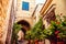 Cozy narrow street in Pano Lefkara village. Limassol District, C