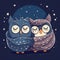Cozy Night: Two Owls Sleeping Under a Starry Blanket.