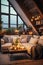 Cozy open loft living room with candles
