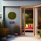 Cozy patio area with garden furniture sliding doors .Generative Ai