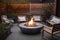cozy patio with fire pit and candles, providing a warm and cozy gathering place