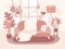 Cozy pink interior vector illustration.