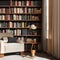 A cozy reading corner with a comfortable armchair, a floor lamp, and a bookshelf filled with a variety of genres and literary tr