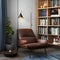 A cozy reading corner with a comfortable armchair, a floor lamp, and a bookshelf filled with a variety of genres and literary tr