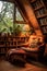 cozy reading nook with books on mental health topics