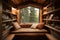 cozy reading nook with window seat, view of the outside and stacks of books to choose from