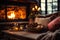 Cozy relaxation by the fireplace in a homely environment ai generative