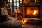 Cozy relaxation by the fireplace in a homely environment ai generative