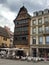 Cozy restaurants on The square next to the cathedral, center of Strasbourg.