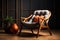 Cozy retreat Armchair, soft pillow, wooden design for comfortable living