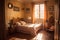 cozy retro room, with sunbeam shining through the window, onto the bed