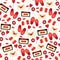 Cozy romantic objects pattern on white background, happy valentine day