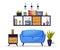 Cozy Room, Comfy Furniture and Home Decoration Accessories in Trendy Style Vector Illustration on White Background