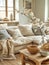 Cozy rustic living room interior with natural light and vintage decor