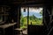 Cozy Scenery view from inside hut. Generate ai