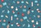 Cozy seamless Christmas pattern with festive elements, Christmas tree branches and toys, decorations, birds and gifts