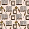 Cozy seamless pattern with books doodle illustration. Vector artwork featuring a delightful assortment of books creating