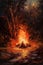 Cozy Serene Nighttime Bonfire: A Warm Impressionistic Oil Painting.