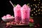 Cozy setting with pink bubble tea and tapioca balls, relaxing and refreshing beverage concept