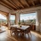 Cozy spacious and bright dining area with a wonderful view from a large window