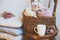 cozy still life interior details. Organizing clothes in wicker baskets