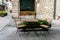 Cozy street chairs and table in heart of Cortina d`Ampezzo, Italy