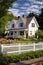 cozy suburban home with white picket fence