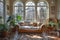 Cozy sunroom with panoramic windows in a Russian home